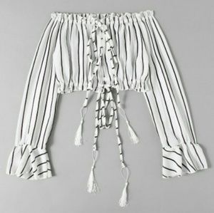 New sexy off the shoulder stripe shirt